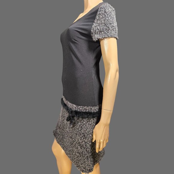 Vintage Joseph Ribkoff Drop Waist Short Dress Size 6 Black Gray Knit Beaded Bow - Picture 7 of 11